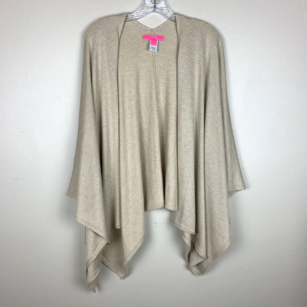 Lilly Pulitzer Cashmere Blend Poncho Sweater Wrap One Size Gold Metallic Shimmer